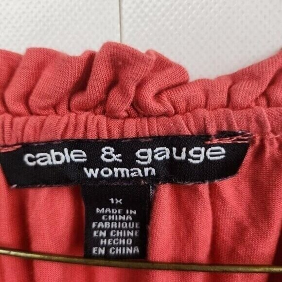 CABLE & Gauge Womens BOHO Top Size 1X Orange Lace Accent Balloon Sleeve Peasant - Picture 5 of 8